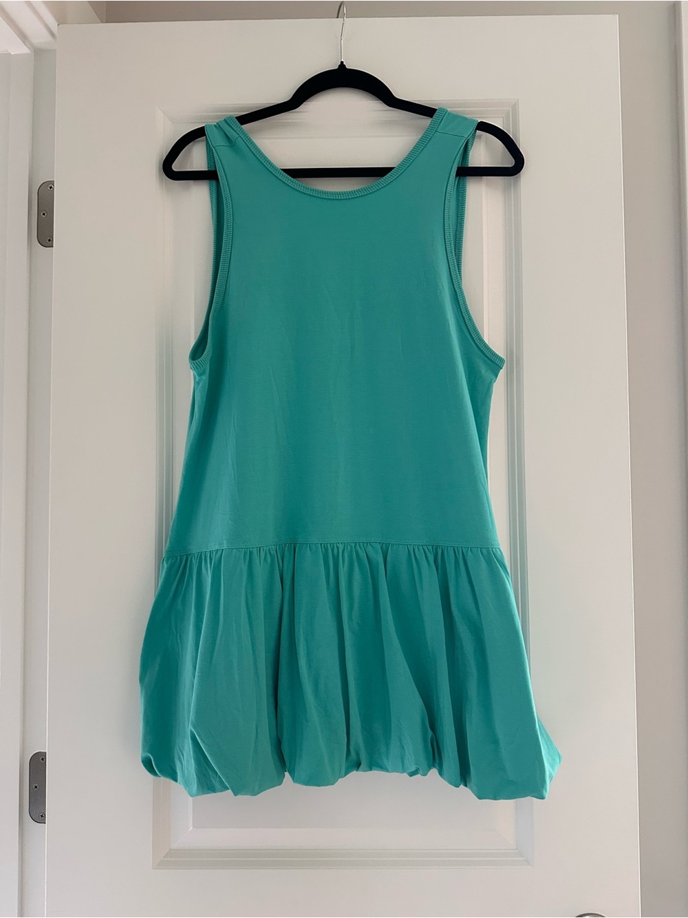 Sleeveless Bubble-Hem Mini Dress in Teal